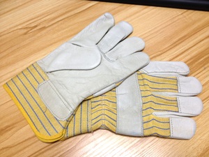 Construcción de alta calidad Builer soldador Rigger Worker amarillo rayas lona grano trasero cuero de vaca trabajo guantes de seguridad - Product Image 5