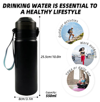 Bouteille d'air en acier inoxydable noir avec paille, tasse d'eau de perte de poids avec dosettes de saveur sans sucre pour les sports de gymnastique