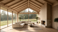 Maison préfabriquée scandinave à toit en pente, éco-responsable, extérieur 2 étages, cabane de vacances avec espace extérieur