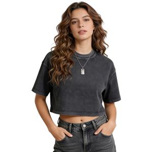 Custom Logo Wholesale High Quality Blank streetwear Vintage style t-<b>shirt</b> Washed Cropped Slim fit 100% Cotton low price t <b>shirt</b> - Product Image 1