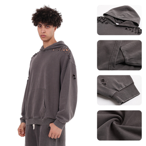 Sweat à capuche oversize pour homme en pur coton 380 GSM, délavé vintage, effet usé Wasteland, lavage neige - Product Image 1