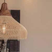 Suspension LED circulaire en rotin, style Wabi Sabi japonais, design d'Asie du Sud-Est, blanc chaud, hauteur réglable, pour salon