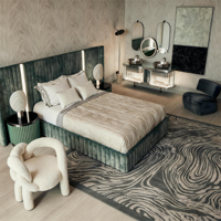 Cadre de lit King Size doux avec tête de lit haute, design italien, ensemble de chambre à coucher de luxe, tissu nubuck moderne, meubles en bois massif
