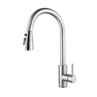 Robinet de cuisine et de salle de bain moderne à poignée unique en acier inoxydable avec douchette latérale, finition nickel brossé, cartouche céramique, monotrou