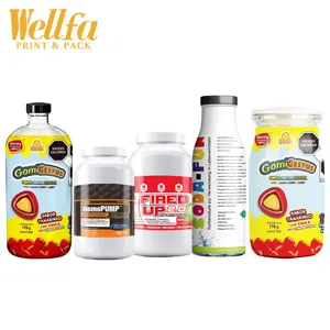 Autocollants personnalisés pour bouteilles de protéines en poudre avec impression de logo Etiquette pour bouteilles en verre Film PVC PET Emballage thermorétractable pour boissons et canettes Manchon rétractable