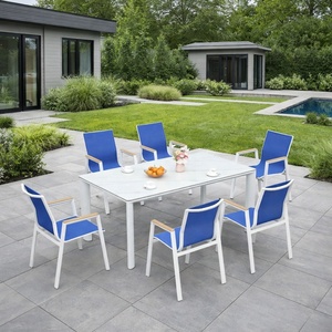 Ensemble de table et chaises de patio <span class=keywords><strong>en</strong></span> aluminium résistant aux intempéries, 7 pièces, <span class=keywords><strong>pour</strong></span> villa, bord de piscine, fabrication moderne, directement de l'usine - Product Image 1
