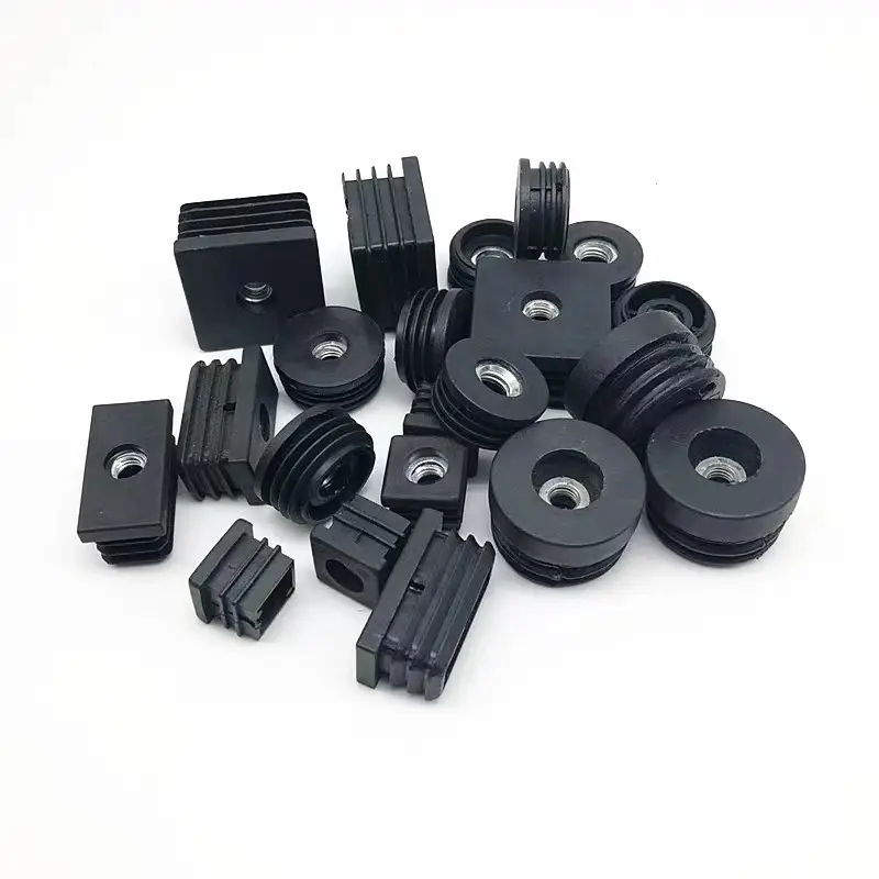 Round Plastic Pipe Plugs With M6 M8 M10 Nut Hole Black Pipe Cover Furniture Leg Feet Tube Blanking End Inserts Caps
