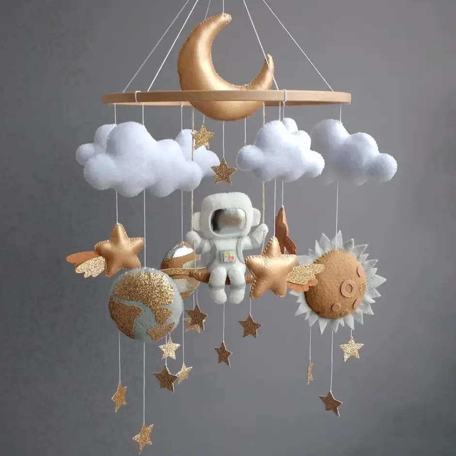 Space baby mobile feltro pianeta presepe mobile bambini doccia regalo craft letto lettino appeso astronauta mobile