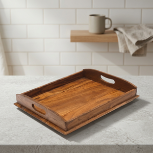 Plateau en bois élégant avec finition lisse pour servir du thé, du café, des collations et pour une présentation décorative dans le salon - Product Image 6