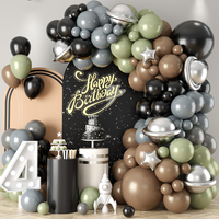 Kit d'arche de guirlande de ballons Planètes de l'Univers, vert sauge mat, taupe, noir, ballons étoiles argentées, ballons Saturne, pour anniversaire d'enfants