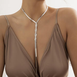 长蛇链流苏项链时尚18k镀金双链不锈钢项链 - Product Image 3