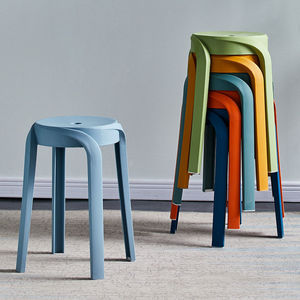 Thickened plastic round <b>stool</b> for home use, modern minimalist design, creative stackable dining table, high plastic chair. - Product Image 1