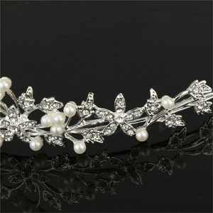 <span class=keywords><strong>Diadème</strong></span> de mariage en cristal transparent, bandeau de cheveux perlé, fleur, bal de promo, bandeau de cheveux de mariée, perle, coiffe de mariée pour femmes, bijoux de cheveux - Product Image 3