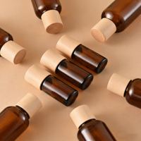 Bouteilles en verre ambré de luxe de 10 ml avec bouchons à vis en bois, taille de col de 28 mm, pour flacon d'huile essentielle avec couvercle en bambou et en bois