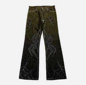 Aeedenim Halloween Spider Web Oem Design personalizzato produttore di Jeans impilati <span class=keywords><strong>pantaloni</strong></span> in Denim per uomo - Product Image 5