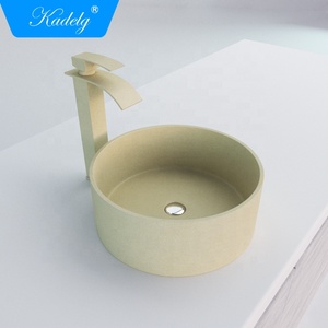 Évier de salle de bain moderne rond en granit noir avec plateau, facile à nettoyer - Product Image 5