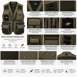 Gilet de pêche multi-poches, gilet de pêche à la mouche léger, gilet de pêcheur d'extérieur, logo personnalisé OEM ODM - Product Image 2