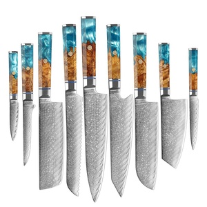 Couteau de luxe en acier <span class=keywords><strong>damas</strong></span> 67 couches VG10 couteaux de cuisine de chef <span class=keywords><strong>japonais</strong></span> ensemble de couteaux <span class=keywords><strong>damas</strong></span> avec manche en <span class=keywords><strong>bois</strong></span> en résine bleue - Product Image 1