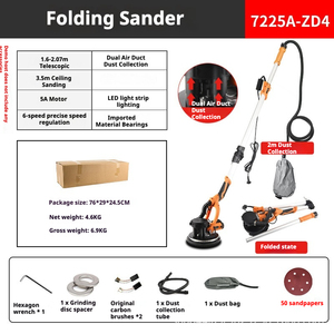 220V DIY Electric Wall Putty Sander with <b>Professional</b> Grade 6-Speed Large Folding Handle LED <b>Lighting</b> 50 Sandpaper Sheets - Product Image 2