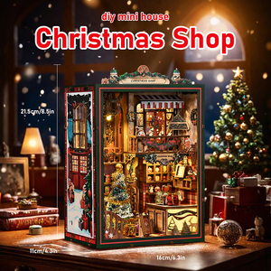 Nouveau Style Éducatif Mini Book Nook Kit de Maison Miniature <span class=keywords><strong>en</strong></span> <span class=keywords><strong>Bois</strong></span> à Monter Soi-Même pour la Décoration de Noël - Product Image 6