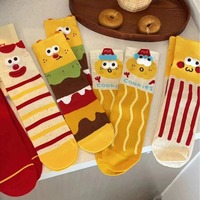 Chaussettes fantaisie personnalisées en tricot 3D avec yeux amusants, motifs de nourriture (hamburger, frites, biscuits), absorbantes, décontractées, en polyester-coton