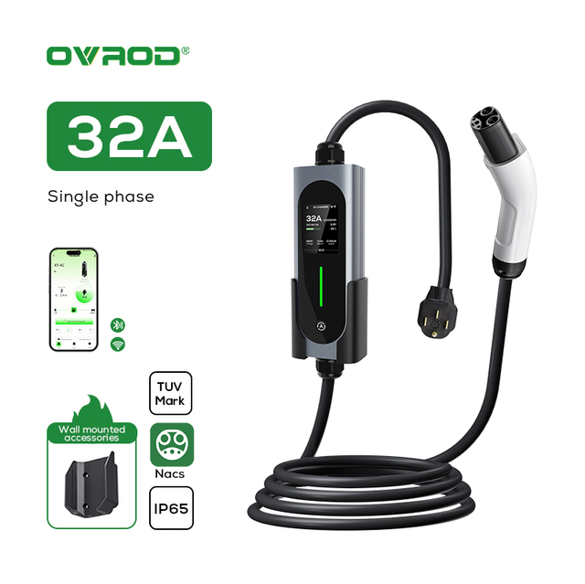 Ovrod Home-ev-charger Nacs 1 Phase Level 2 Fast Ac 32a Home Electric Car Ev Charging Station Portable Ev Chargers for tesla