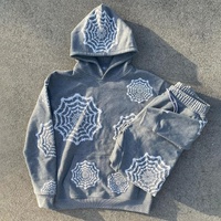 Ensemble sweat à capuche et jogging oversize pour homme, imprimé 3D effet relief toile d'araignée, streetwear, survêtement personnalisé, vente en gros