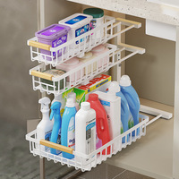 Organisateur d'évier de cuisine moderne à 3 niveaux, étagère de rangement multifonctionnelle pour comptoir, étagère coulissante pour armoire, sans perçage, en métal, gain de place