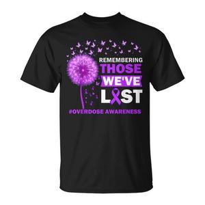 Camiseta conmemorativa con lazo morado para la concienciación sobre sobredosis, diseño de diente de león, en memoria de quienes hemos perdido - Product Image 1