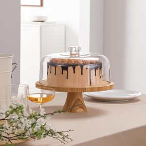 Tùy chỉnh tre tự nhiên bánh đứng với nắp, đa chức năng bánh đứng với <span class=keywords><strong>Acrylic</strong></span> Dome Tre 6 trong 1 bánh tấm hiển thị đứng - Product Image 5