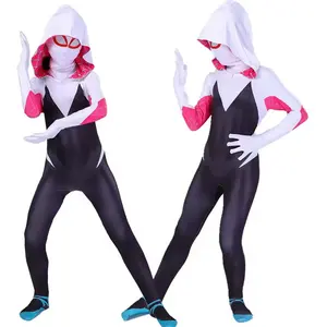 Vente en gros de fêtes d'Halloween pour femmes et filles pour enfants Gwen Spider Man parallèle universel vêtements collants Costumes Cosplay avec masque