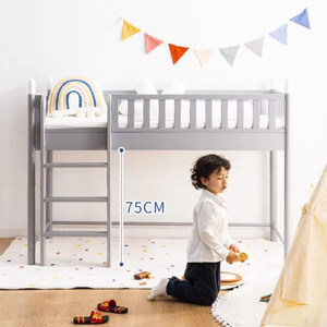 3-in-1 Convertible Grey Solid Wood Loft <b>Bed</b> Space-Saving Kids Bedroom Furniture with Safety Guardrails - Product Image 5