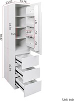 Buffet de cuisine moderne en bois blanc, haut et étroit, avec tiroirs, porte et étagères, armoire de rangement profonde pour salon