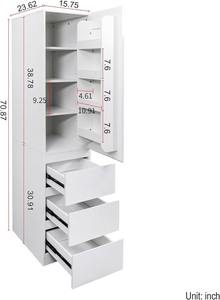 Witte hoge smalle keukenkast met laden, deur en rekken, diepe opbergkast - Product Image 3