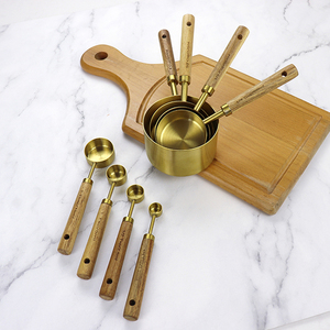 Premium Tool for Accurate Measurements 8-Piece Wood Handle Gold Stainless Steel <b>Measuring</b> Cups and <b>Spoons</b> Set - Product Image 4