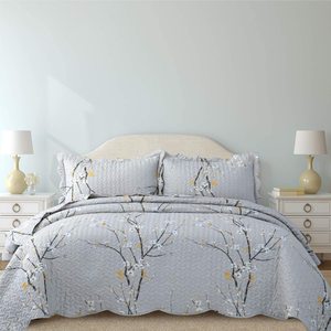 Soft and Breathable Grey Quilt Set Comforter <strong>Plum</strong> Blossom Lightweight Coverlet Quilt for Spring and Summer - Product Image 2