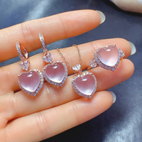 Collier et bague en argent sterling 925 plaqué or rose, quartz rose naturel en forme d'abeille, cadeau de fiançailles et de mariage de luxe, certifié CMA