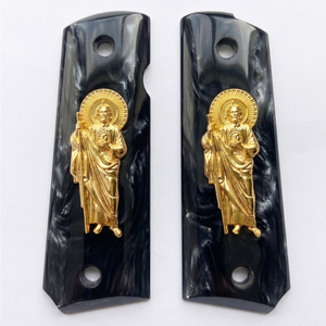 Cachas 1911 Empuñaduras de Perla Sintética Mecanizadas por CNC de Alta Precisión para Colt 1911 de Tamaño Completo 1:1 con Medallón de San Judas/Punisher - Product Image 4