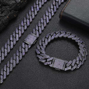 สร้อยคอคิวบานหนา15มม. สีม่วงสำหรับผู้ชาย-เครื่องประดับฮิปฮอปแร็ปเปอร์ทันสมัยโซ่สแตนเลสไดคัท - Product Image 4