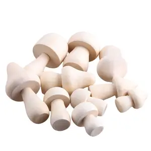 Produsen grosir mainan kayu lucu bentuk jamur alami yang belum selesai Aksesori mainan lukisan bayi Diy
