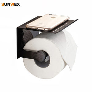 Moderno <span class=keywords><strong>Portarrollos</strong></span> de Papel Higiénico Autoadhesivo Negro con Repisa, <span class=keywords><strong>Portarrollos</strong></span> de Papel Higiénico con Repisa para Teléfono - Product Image 1
