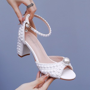 Haute qualité <span class=keywords><strong>ivoire</strong></span> bout ouvert mariée chaussures de <span class=keywords><strong>mariage</strong></span> 7.5 cm talons hauts pour femmes nouveaux Styles chaussures de <span class=keywords><strong>mariage</strong></span> pour la mariée - Product Image 1