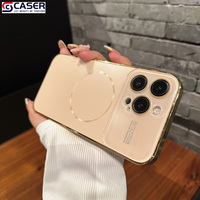Coque de téléphone à chargement sans fil avec grande fenêtre pour iPhone 17 16 15 14 Series, fine, avec protection d'objectif photo circulaire électroplaquée en PC