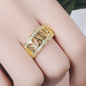 แหวนนาโนสีโรสโกลด์ประดับคริสตัลไรน์สโตนดีไซน์ตัวอักษรแบบฝังเพชร ของขวัญสำหรับทุกเพศ เครื่องประดับคุณภาพดี - Product Image 4