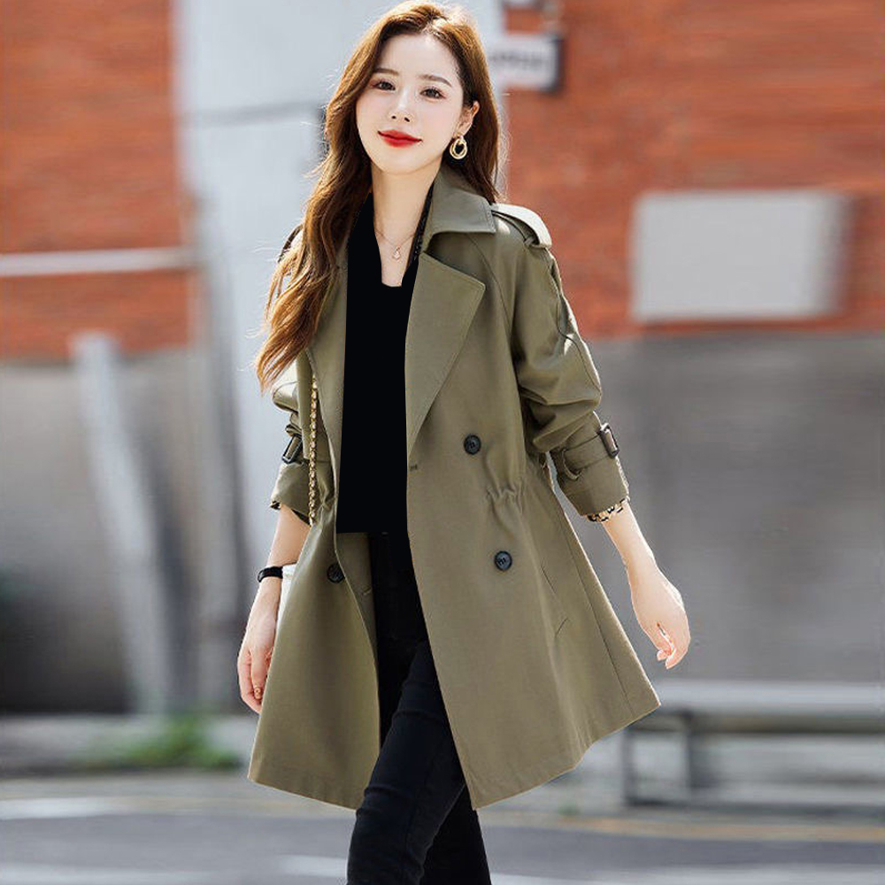 Dyhxuan Damen Trenchcoat Kariert - Eleganter Wollmantel Knielang