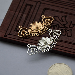 Épingle à cheveux Fleur de Lotus en Cuivre Plaqué Or et Argent, Style Ancien, Accessoire de Coiffure Nuptiale DIY - Product Image 1