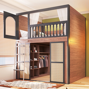 Letto a soppalco moderno in legno massello JINS con armadio integrato per appartamento e villa, letto per bambini per piccoli spazi - Product Image 3