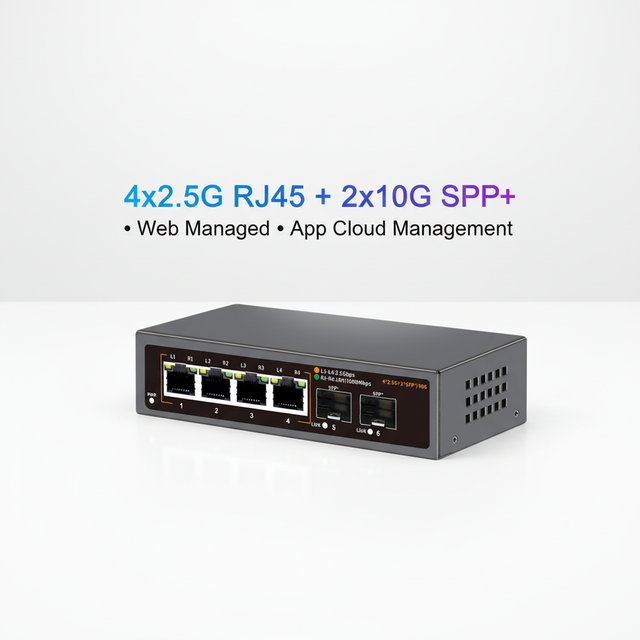 Weixiangan 4x2.5G RJ45 + 2x10G SFP+ Web Managed Ethernet Switch with SNMP & QoS | App Cloud Management | CE FCC Certified