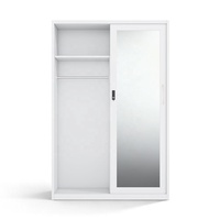 Armoire en acier imprimé avec miroir, barre de suspension verrouillable, étagères réglables, tiroir intégré et rail de glissière fluide pour chambre à coucher et maison