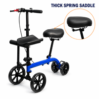 Déambulateur à genouillères en acier au carbone avec support à quatre roues, plateau réglable pour les jambes, selle à ressort et double freinage arrière